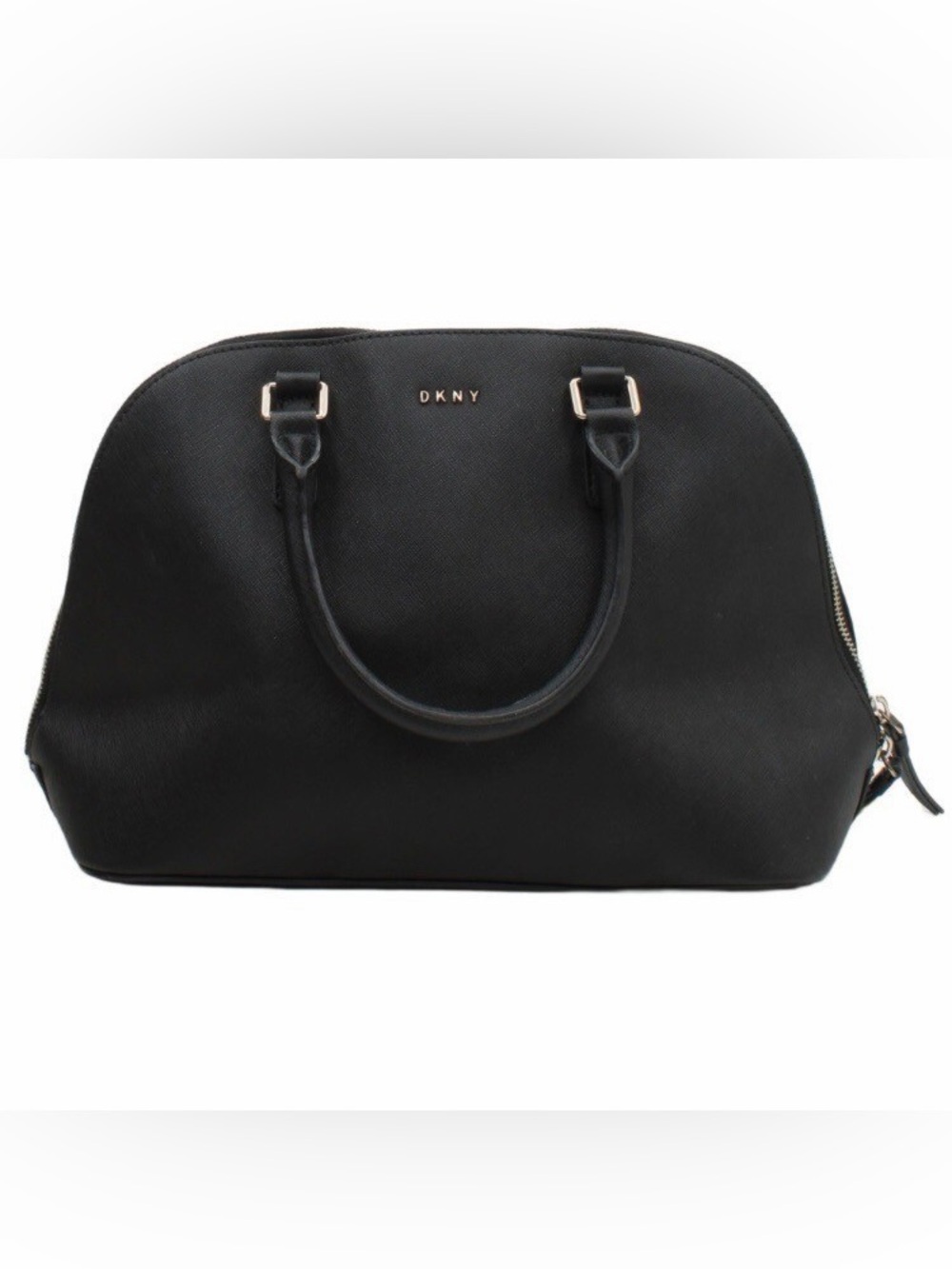DKNY Black Dome Satchel with Gold Accents